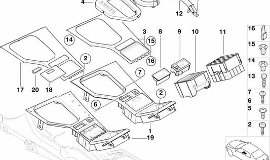 Base de la Consola Central para BMW E39 (OEM 51168157455). Original BMW