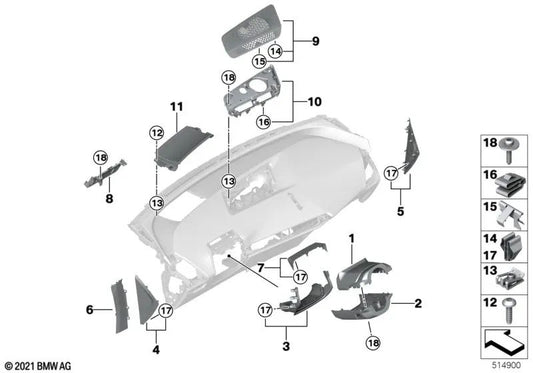 Embellecedor de tablero exterior izquierdo para BMW i I20 (OEM 51459490699). Original BMW