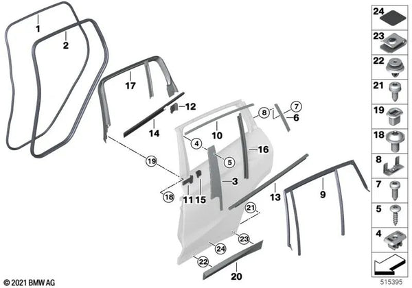 Cubierta de puerta trasera derecha para BMW X4 F98, G02 (OEM 51357433106). Original BMW.