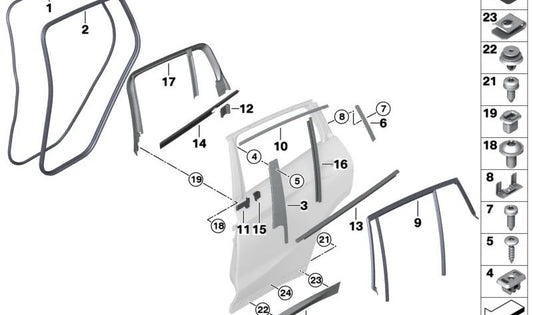 Cubierta del marco de la puerta trasera izquierda para BMW X4 F98, G02 (OEM 51357433105). Original BMW