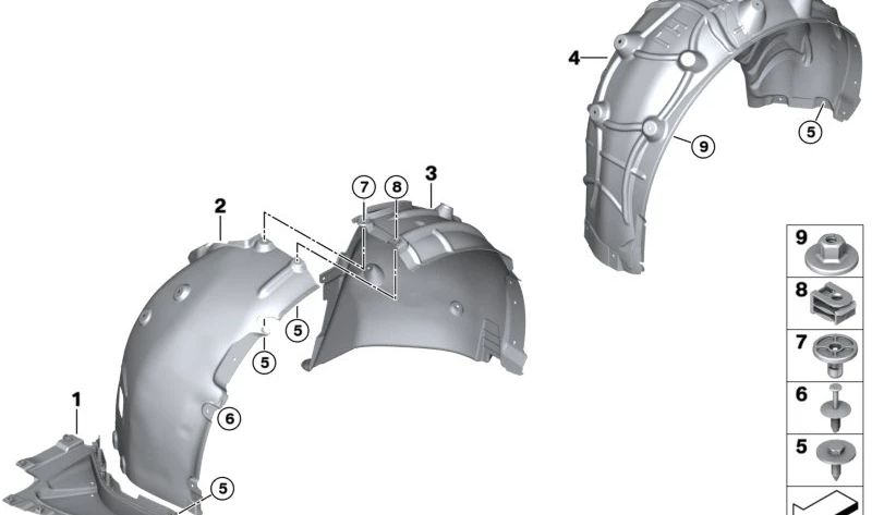 Cubierta de paso de rueda delantero derecho OEM 51758738060 para BMW G26 (i4). Original BMW.