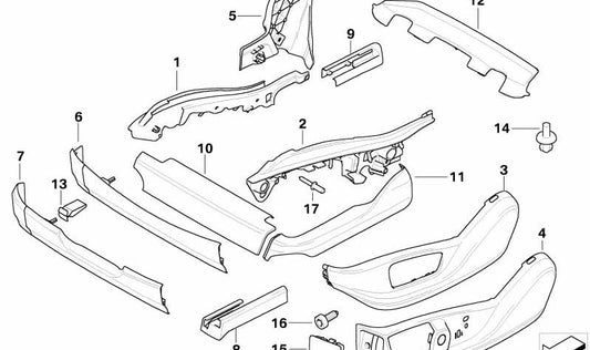 Guia de configuração do assento direito do OEM 52107165384 para BMW E70, E71, E72. BMW original.