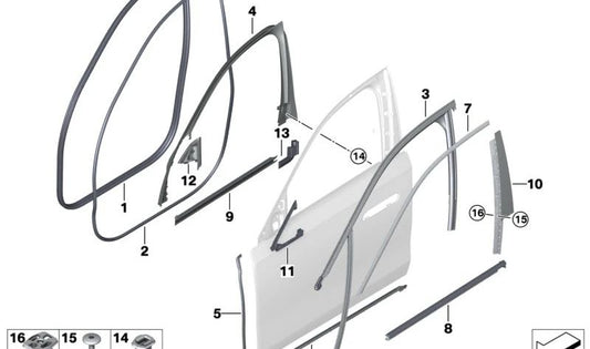 Cubierta del marco de la ventana delantero izquierdo para BMW Series 7 G70 (OEM 51335A2F9C7). Original BMW