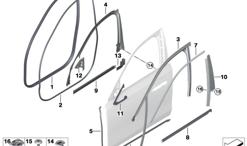 Scheda esterna del triangolo del retrovisore sinistro OEM 51339447535 per BMW G70. BMW originale.