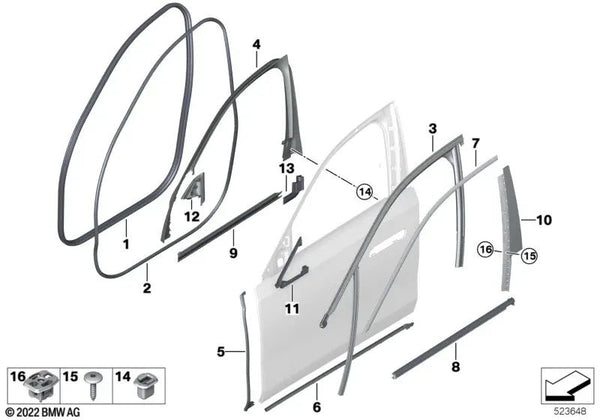 Cubierta exterior del marco puerta delantera izquierda para BMW Serie 7 G70 (OEM 51339447505). Original BMW