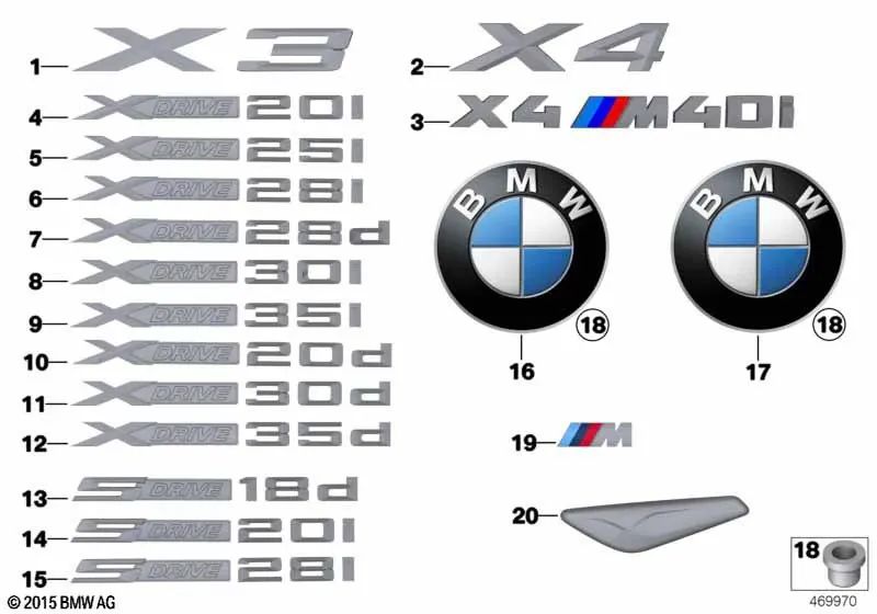 Emblema logo insignia X DRIVE 30D para BMW E83, F25, F26, E70. Original BMW.