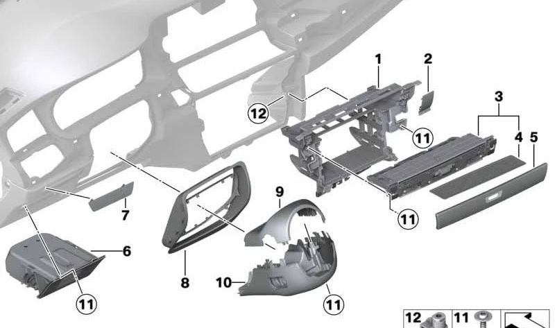 Embellecedor para guantera OEM 51169231912 para BMW F07. Original BMW.