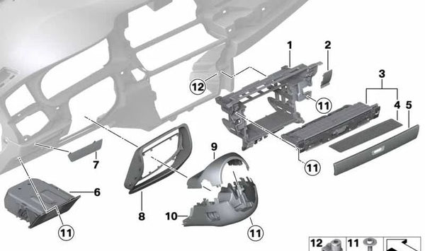 Carcasa columna de dirección superior para BMW Serie 5 F07, F10, F11, F18, Serie 6 F06, F12, F13, Serie 7 F01, F02, F04 (OEM 61319188869). Original BMW.