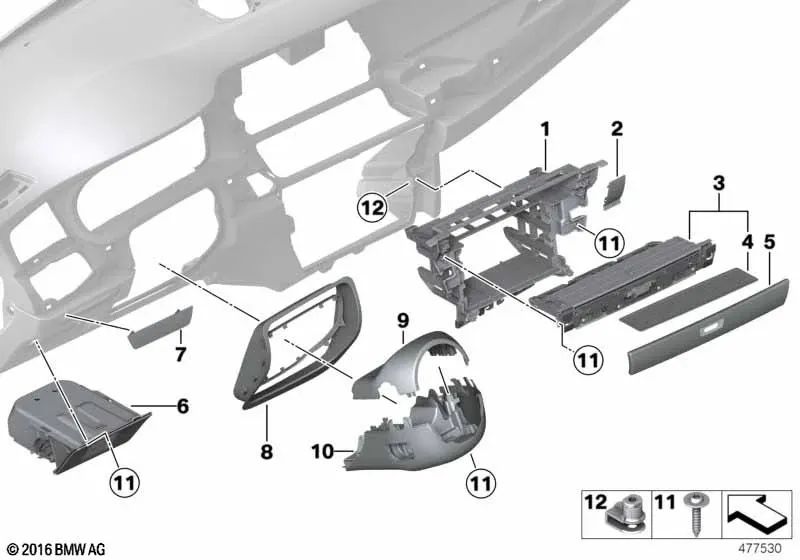 Alfombrilla para compartimento de almacenamiento I-Tablero superior para BMW F07, F07N (OEM 51459142619). Original BMW.