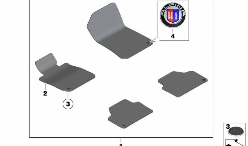 Alfombrilla de Velours Lado del Conductor para BMW Serie 6 F06, F12, F13, F01N (OEM 51477230405). Original BMW