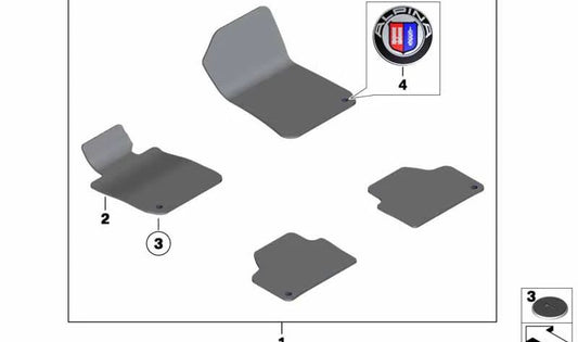 Juego de alfombrillas de terciopelo para BMW Serie 6 F12, F13 (OEM 51477230382). Original BMW.