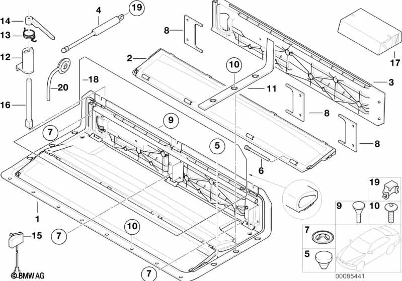 Tope de tope para BMW E87, E36, E46, E39, E61, F07N, E64, F12, E38, E53, E85, K48, K61, K35, K54, K66 (OEM 51211970863). Original BMW