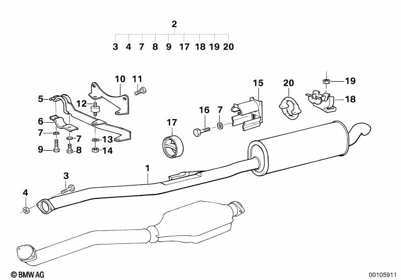 Rear silencer for BMW 5 Series E34 (OEM 18102243970). Original BMW.