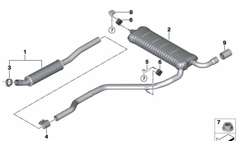 Silenciador delantero para BMW F45, F45N, MINI F60, F60N (OEM 18308638000). Original BMW