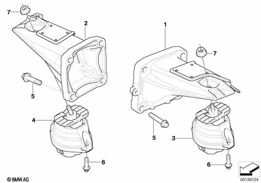 Soporte de motor izquierdo para BMW E60, E61N, E63, E64 (OEM 22112282627). Original BMW