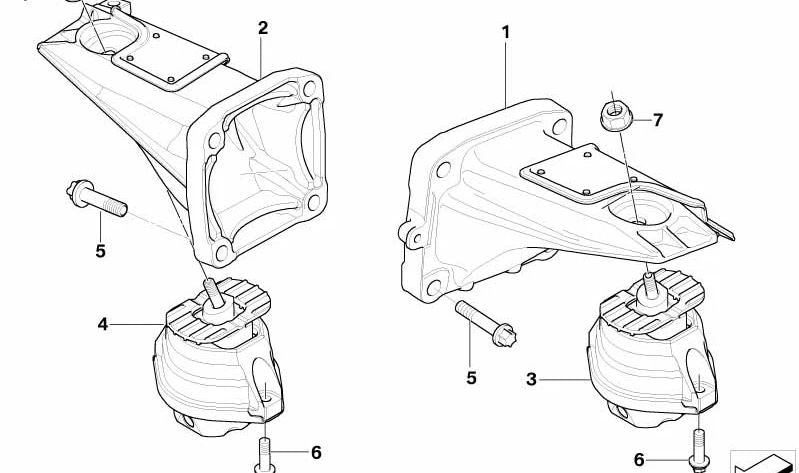 Soporte de motor izquierdo OEM 22116762607 para BMW E60, E61, E63, E64. Original BMW.