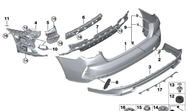 Rejilla parachoques trasero izquierda para BMW G26 (OEM 51777490697). Original BMW