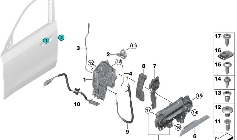 Cerradura maneta puerta izquierda OEM 51215A68EE7 para BMW G42, G26, U11, U10, U25. Original BMW.