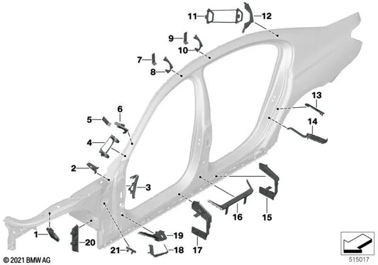 Pieza formante C-pilar interior inferior izquierda para BMW Serie 7 G11, G11N, G12, G12N (OEM 41007342797). Original BMW