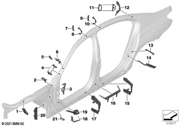 Pieza formante C-pilar interior inferior izquierda para BMW Serie 7 G11, G11N, G12, G12N (OEM 41007342797). Original BMW