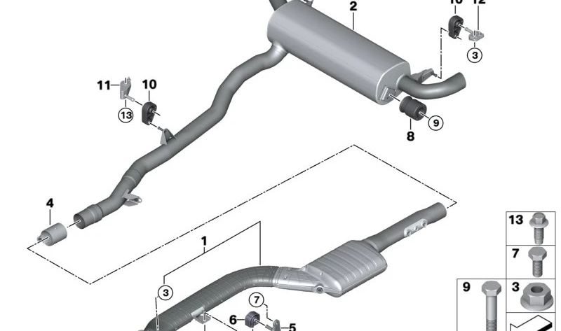 Soporte de goma para BMW E82, G30, G31, G32, E65, G11, G12 (OEM 18207798560). Original BMW.