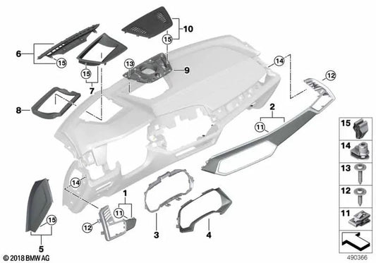 Adaptador Embellecedor Combinación de Instrumentos para BMW X5 F95, G05 X6 F96, G06 X7 G07 (OEM 51456839029). Original BMW