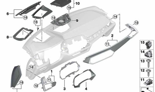 Moldura salpicadero madera Fresno Maser OEM 51459483650 para BMW G05, G06. Original BMW.