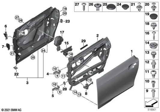 Left door exterior for BMW i, models I01, I01N (OEM 51007369329). Genuine BMW