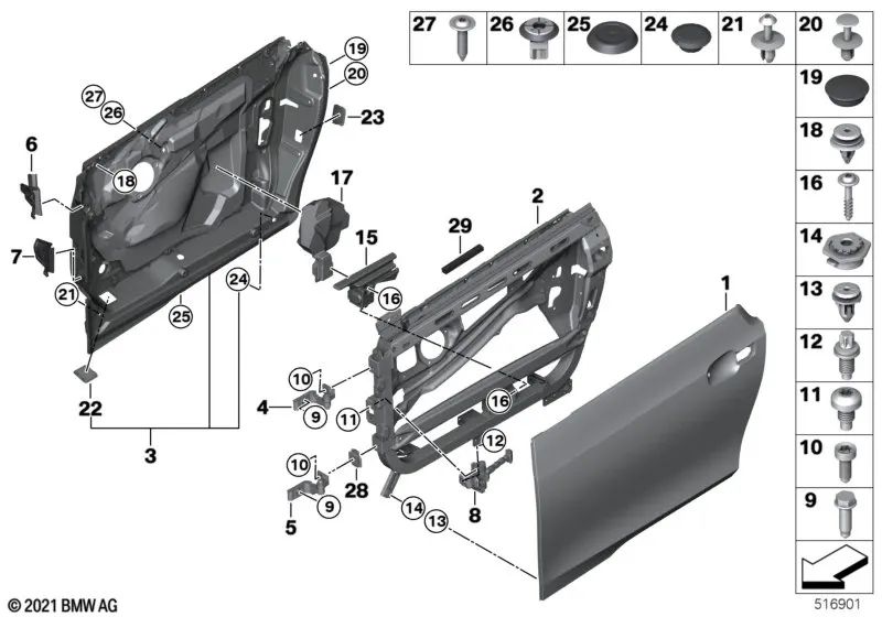 Freno de puerta delantero derecho para BMW i3 I01, I01N (OEM 51217400138). Original BMW