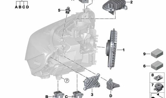 Links intermittierendes LED -Modul für BMW F80N, F32N, F33N, F36N, F82N, F83N (OEM 63117493231). Original BMW