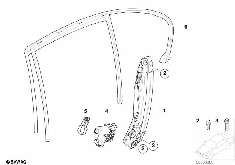 Mecanismo elevador de ventanilla izquierdo para BMW E65, E66 (OEM 67628382001). Original BMW.