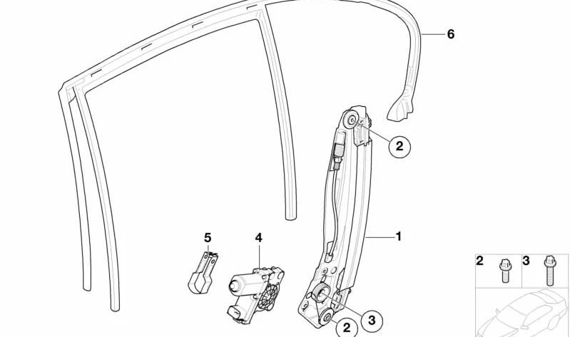 Elevador eléctrico de ventanilla trasero derecho OEM 51357202482 para BMW E65, E66. Original BMW.