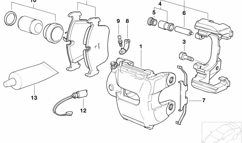 Carcasa del caliper izquierda para BMW E39, E38, E83N, E53 (OEM 34116773131). Original BMW