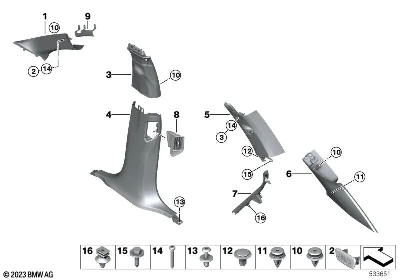 Cubierta del pilar D LSP superior derecha para BMW X5 G05, G05N, G18, G18N (OEM 51437479524). Original BMW