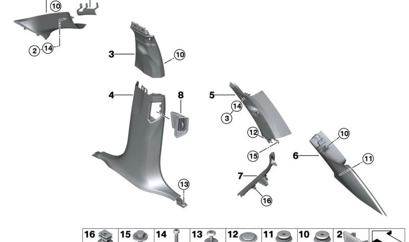 Untere rechte B-Säulenverkleidung für BMW F95, G05, G18 (OEM 51437496416). Original BMW.