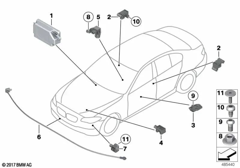 Sensor de Puerta para BMW Serie 5 F07, F10, F11, F18, Serie 6 F06, F12, F13, Serie 7 F01N, F02N, X3 F25, X4 F26, X5 F15, F85, X6 F16, F86 (OEM 65779224178). Original BMW.