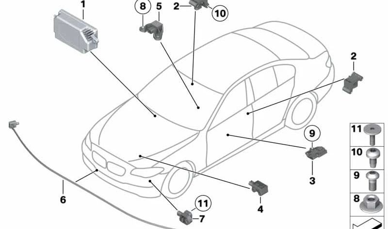 Sensor para BMW Serie 5 F07, F10, F11, Serie 6 F06, F12, F13, Serie 7 F01N (OEM 65779241032). Original BMW