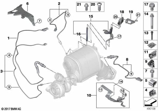 Sensor de Temperatura de Gases de Escape para BMW G30, G30N, G31, G31N, G11, G11N, G12, G12N, G05, G06, G07 (OEM 13628575528). Original BMW