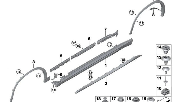 Moldura de paso de rueda imprimada trasera derecha para BMW F39 (OEM 51778089920). Original BMW