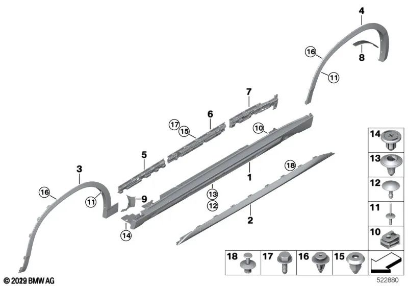 Stützleiste für mittleres Trittbrett rechts für BMW F39. Original BMW (OEM 51777426450)