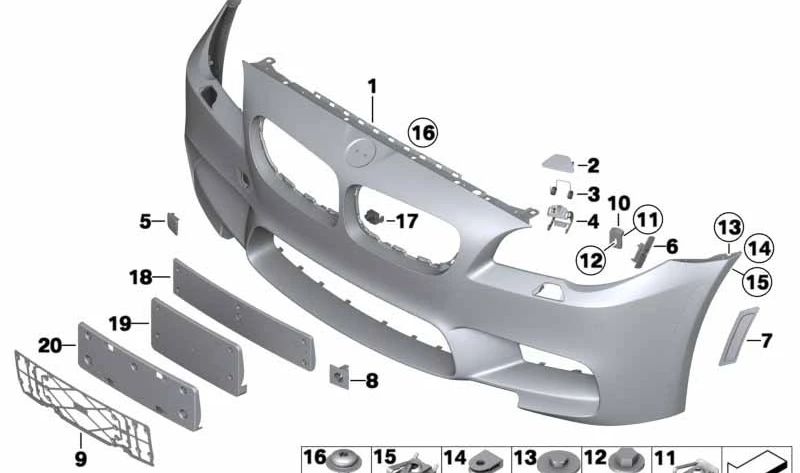 Front bumper housing for BMW 5 Series F10 (OEM 51118050641). Original BMW.