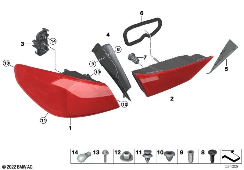 Piloto trasero puerta trasera izquierda para BMW Serie 1 F40 (OEM 63215A55FB5). Original BMW