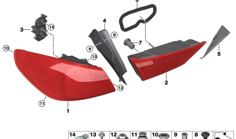 Rear tailgate taillight right for BMW F40 (OEM 63215A55FB6). Original BMW