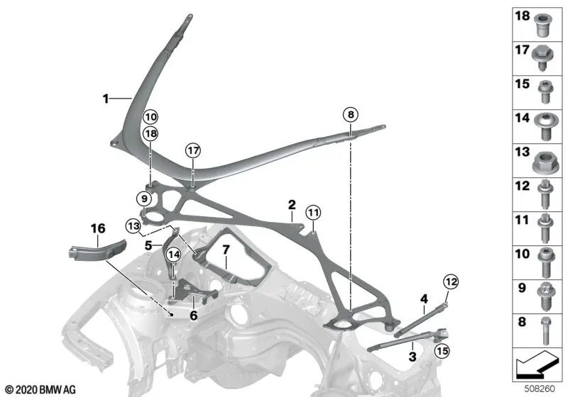 CFK -Vorderbalken für BMW 2 F87N -Serie, 3 F80, F80N -Serie, 4 F82, F82N, F83, F83N (OEM 51618061631). Original BMW