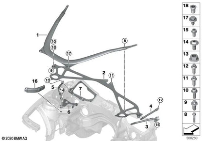 Barra delantera CFK para BMW Serie 2 F87N, Serie 3 F80, F80N, Serie 4 F82, F82N, F83, F83N (OEM 51618061631). Original BMW