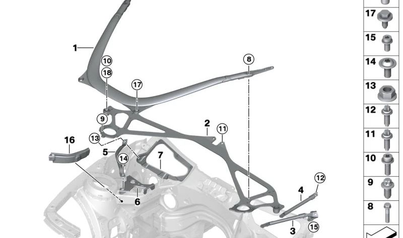 Estensione della barra torreta sinistra 31122284857 per BMW F80, F82. BMW originale.