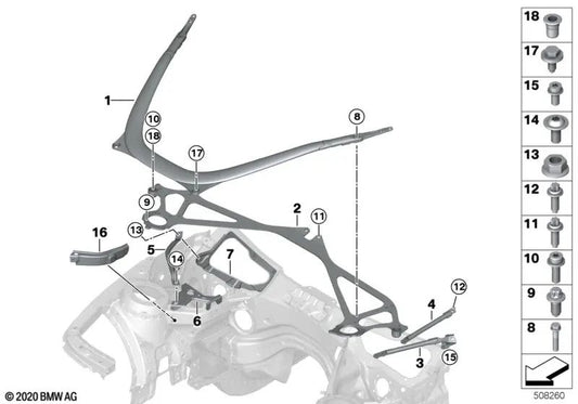 Bulkhead reinforcement for BMW F20, F21, F22, F23, F87, F30, F31, F34, F35, F80, F32, F33, F36, F82, F83 (OEM 51617326236). Original BMW.