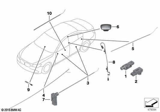 Luz de guía Puerta trasera superior izquierda para BMW F07, F07N (OEM 63319199791). Original BMW