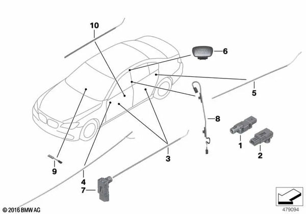 Luz de guía puerta trasera arriba derecha para BMW F07, F07N (OEM 63319199792). Original BMW