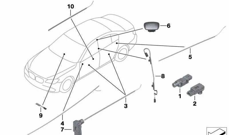 Luz guía de puerta delantera superior derecha OEM 63319199790 para BMW F07 (Serie 5 GT). Original BMW.